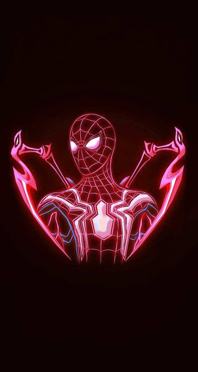 Spider-Man με ροζ και κόκκινα νέον φώτα να λάμπουν σε σκούρο μαύρο φόντο. — Spider Man Ταπετσαρία