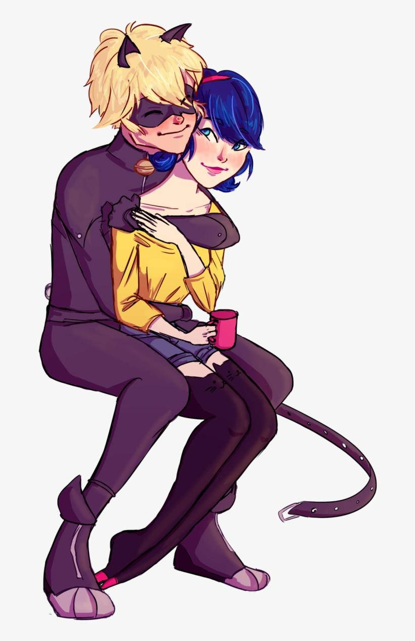 Φιλί και αγκαλιά της Ladybug και του Cat Noir Ταπετσαρία
