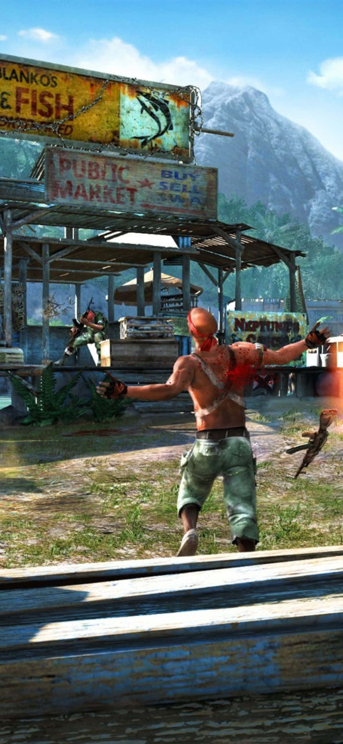 Φόντο iPhone X Far Cry 3 Άνδρας με Πυροβολισμό Ταπετσαρία