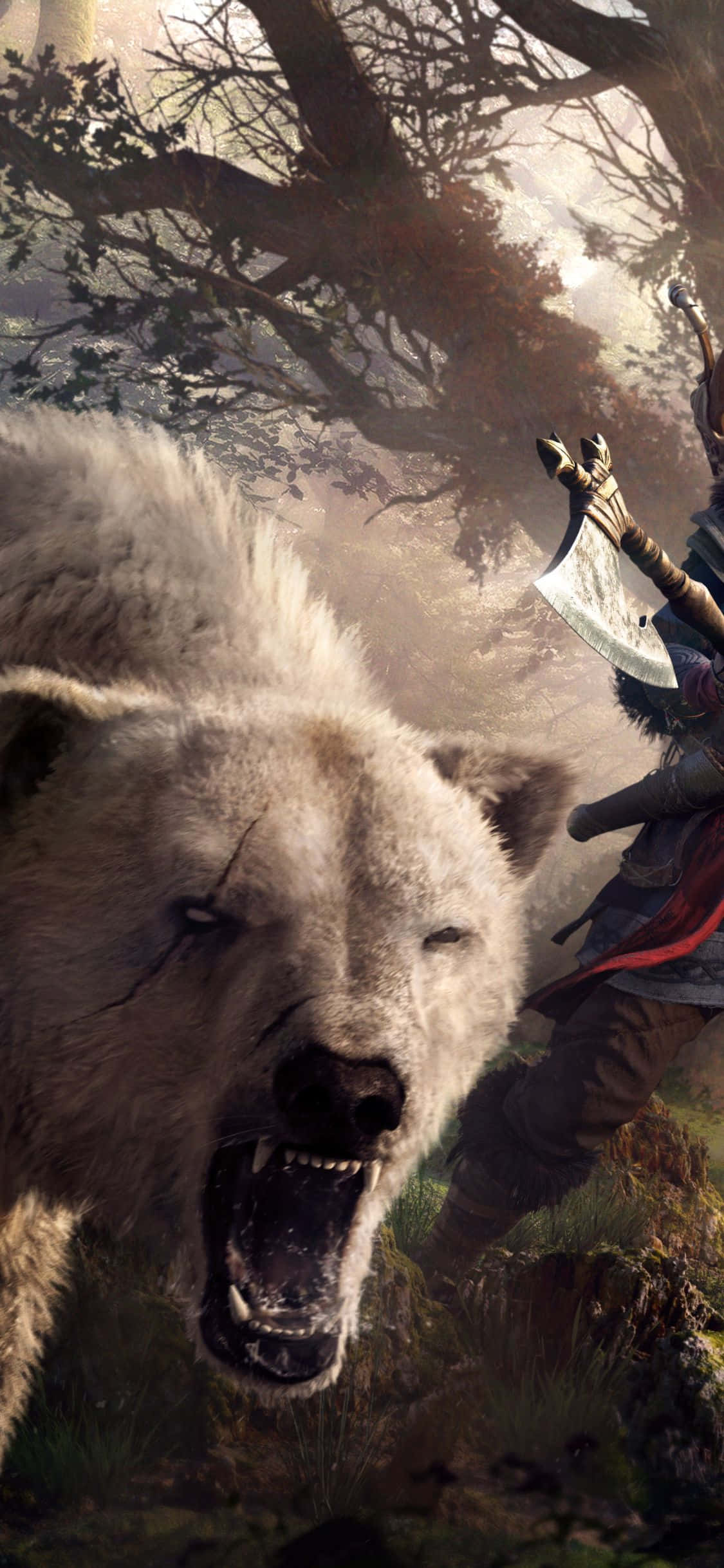 Φόντο iPhone Xs Assassin's Creed Valhalla Λευκή Αρκούδα που Βρυχάται Ταπετσαρία