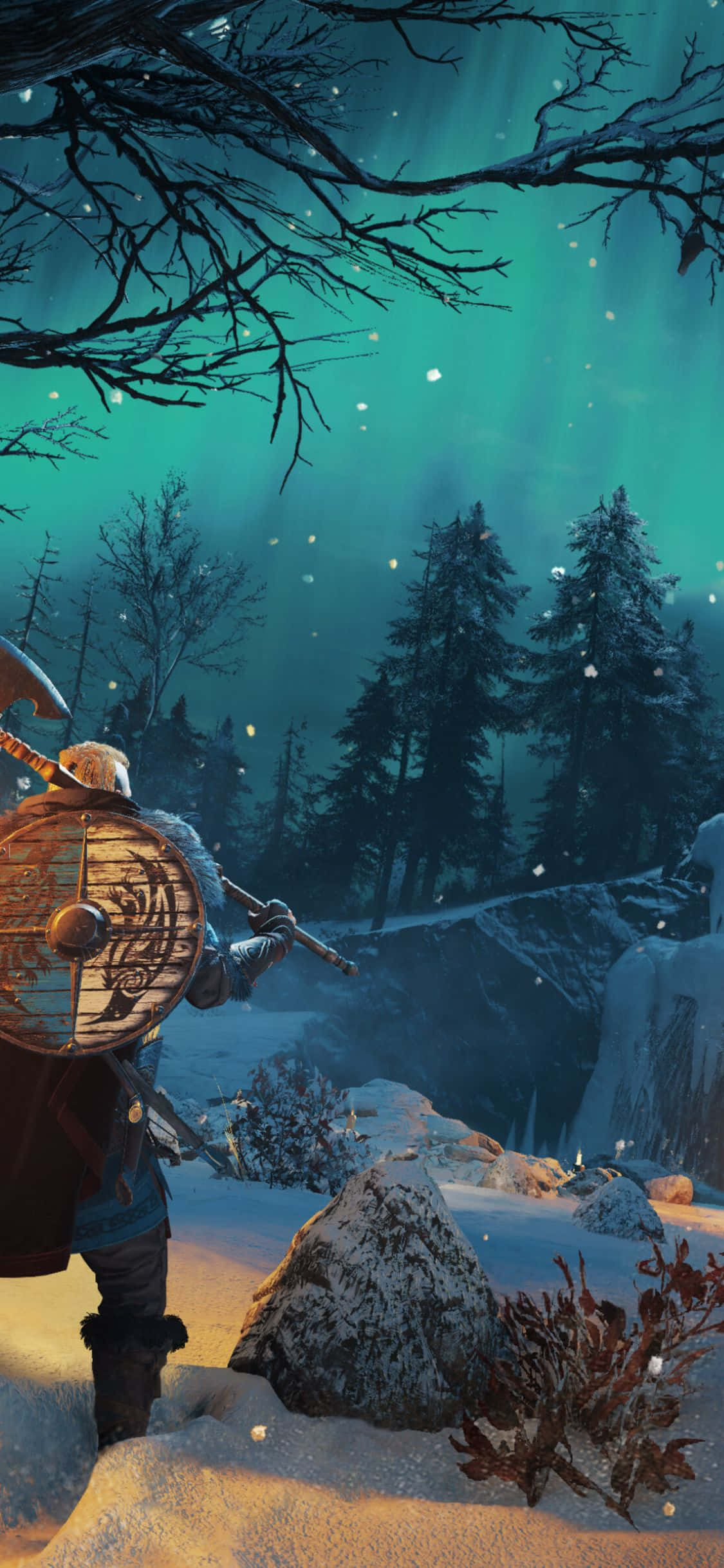 Φόντο iPhone Xs Assassin's Creed Valhalla: Πολεμιστής Βίκινγκ στο Χιόνι Ταπετσαρία