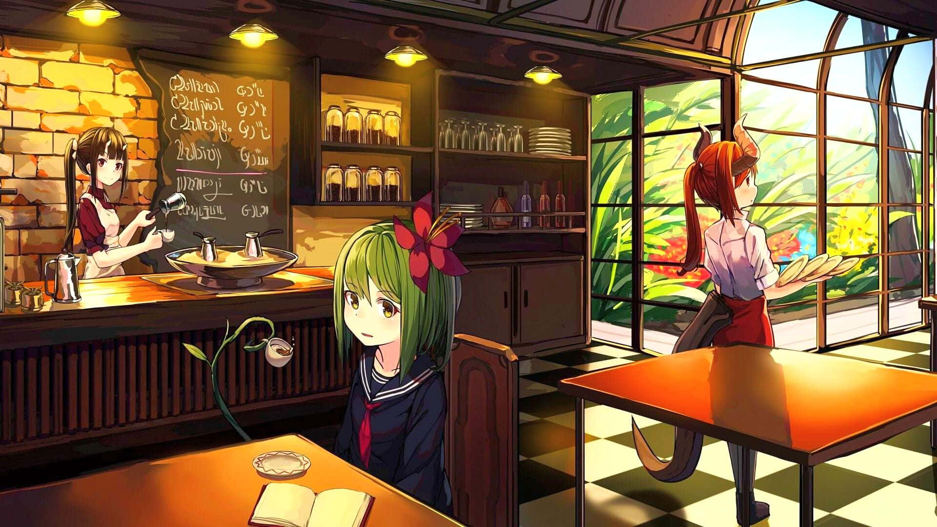 Φόντο Καφέ Anime με Φοιτήτρια Ταπετσαρία
