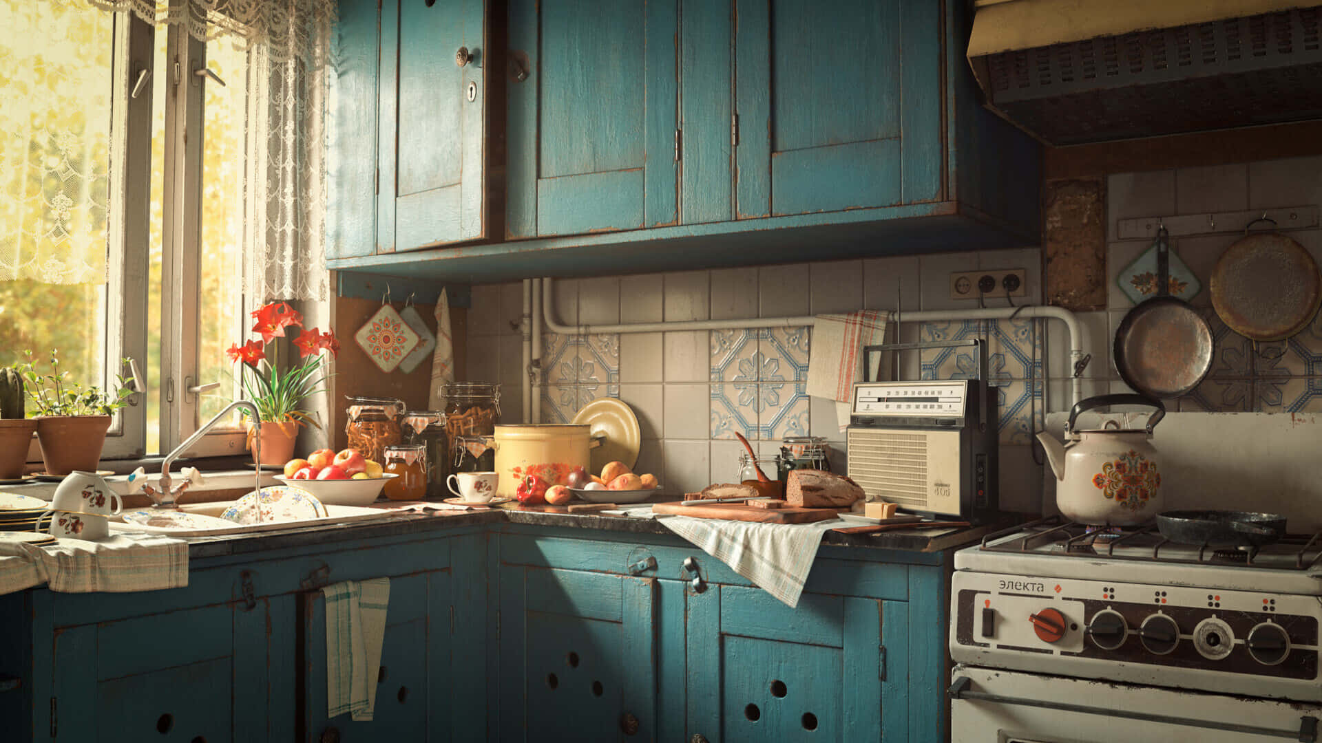 Φόντο Κουζίνας Cottage Core 1920x1080 Ταπετσαρία