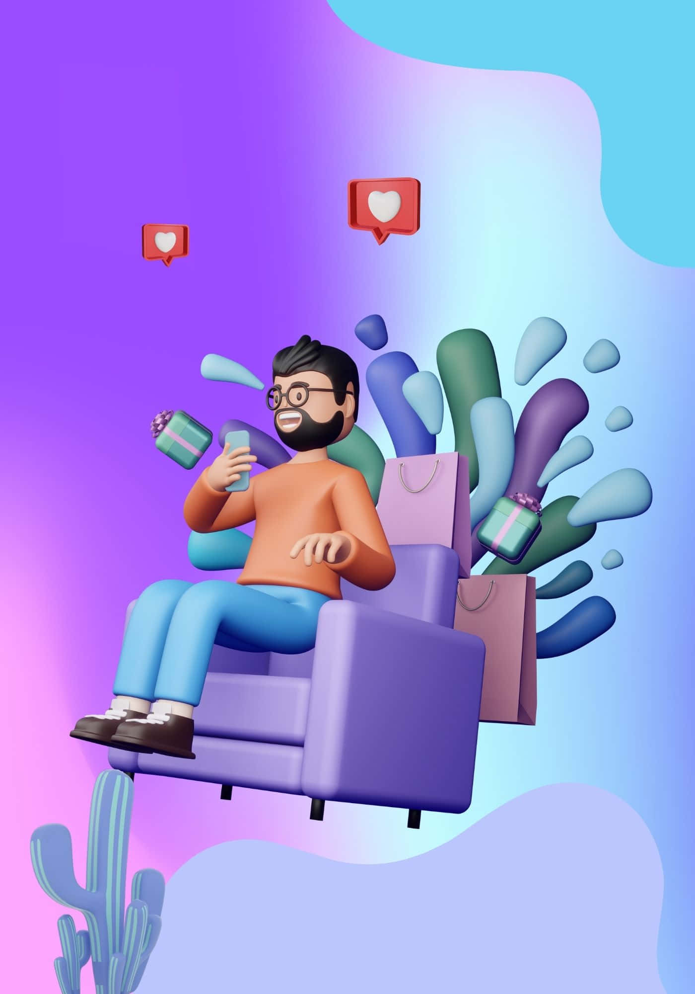 Φόντο με Cool 3D Άντρα στον Καναπέ Ταπετσαρία