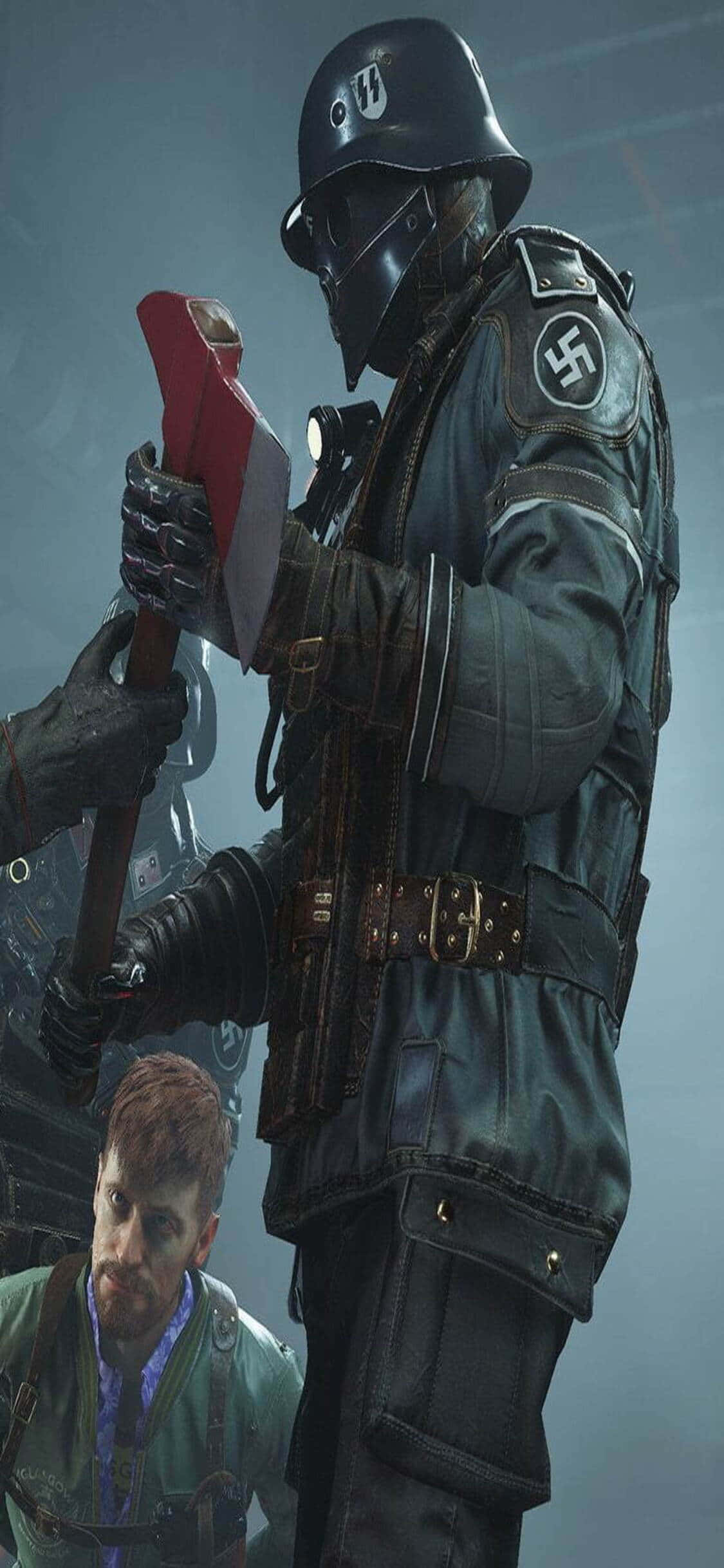 Φόντο με Ναζί Στρατιώτη με Τσεκούρι στο Wolfenstein II για iPhone Xs Ταπετσαρία
