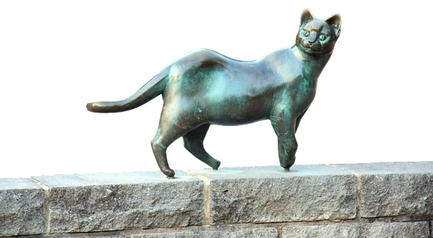 Χάλκινο Γλυπτό Γάτας σε Πέτρινο Περβάζι Ταπετσαρία