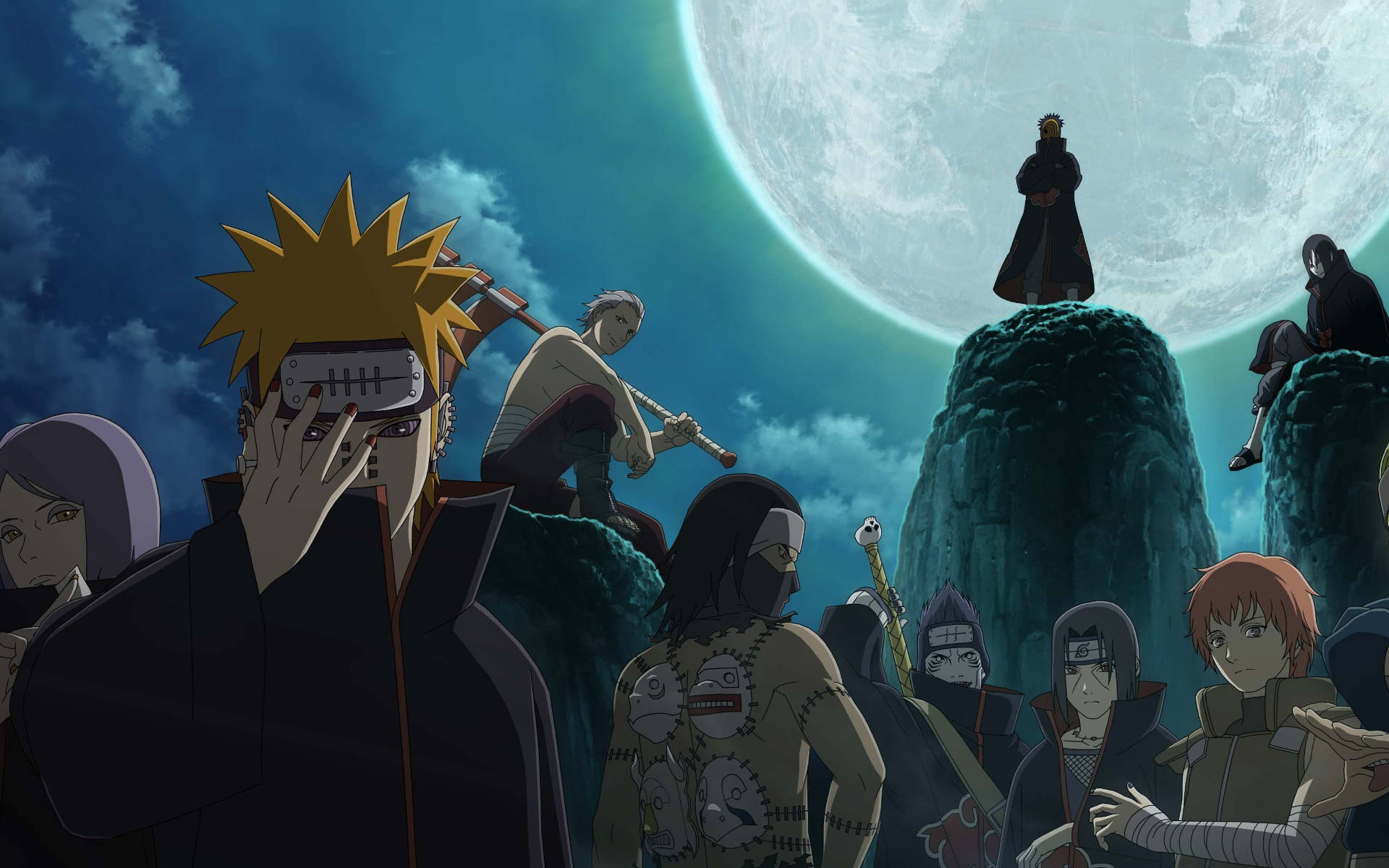 Χαρακτήρες Akatsuki Naruto κάτω από το φεγγάρι Ταπετσαρία