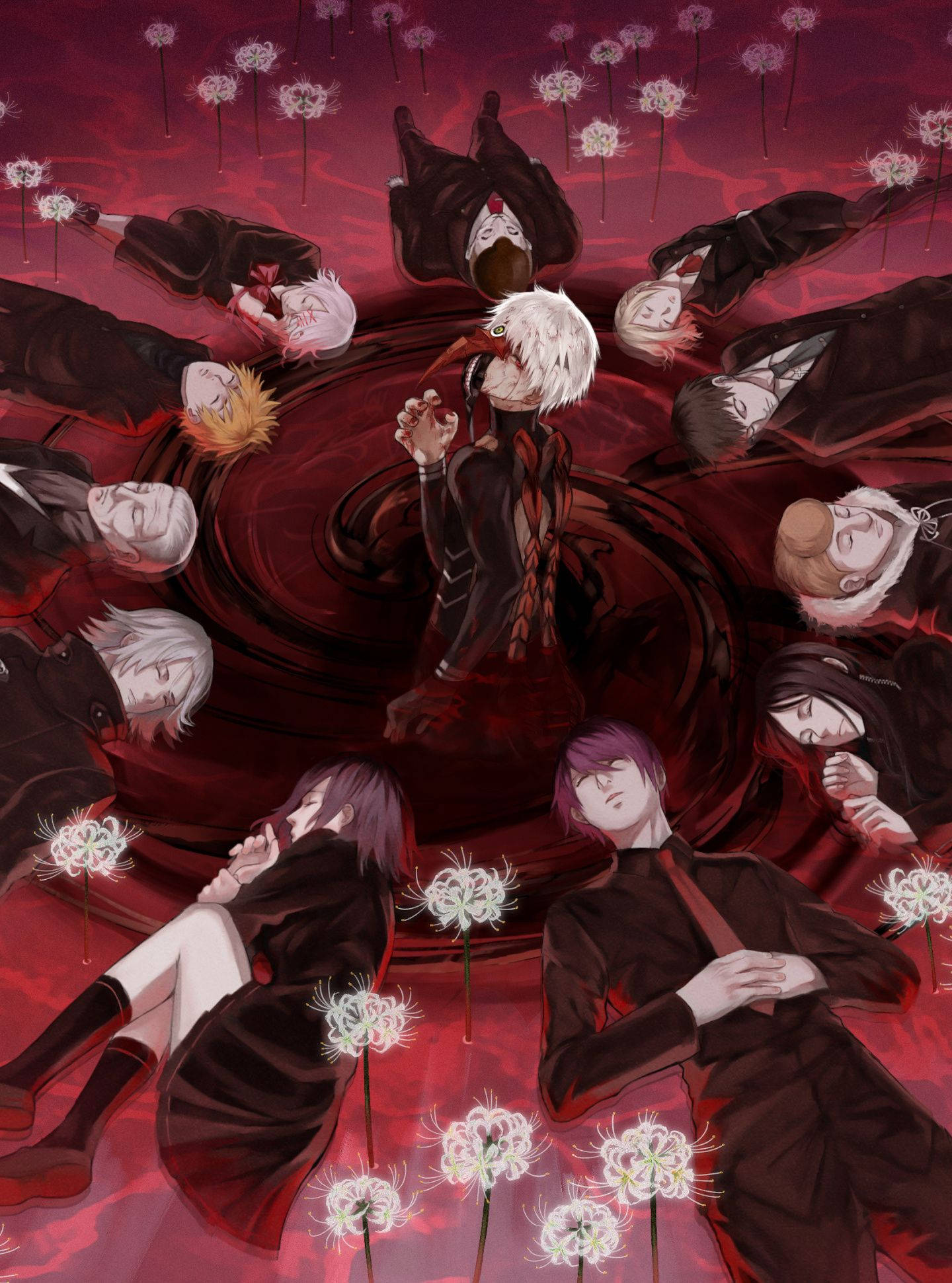 Χαρακτήρες Tokyo Ghoul Κόκκινη Γραφική Τέχνη Ταπετσαρία