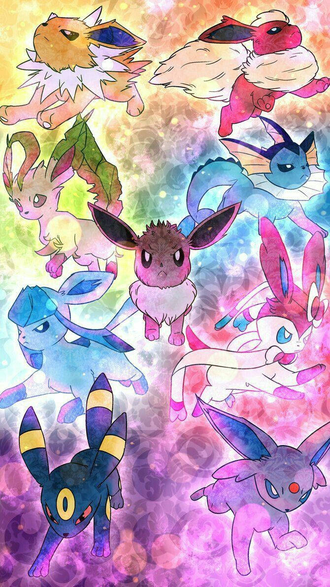 Χαριτωμένες Eeveelutions Πολύχρωμη Ψηφιακή Τέχνη Ταπετσαρία