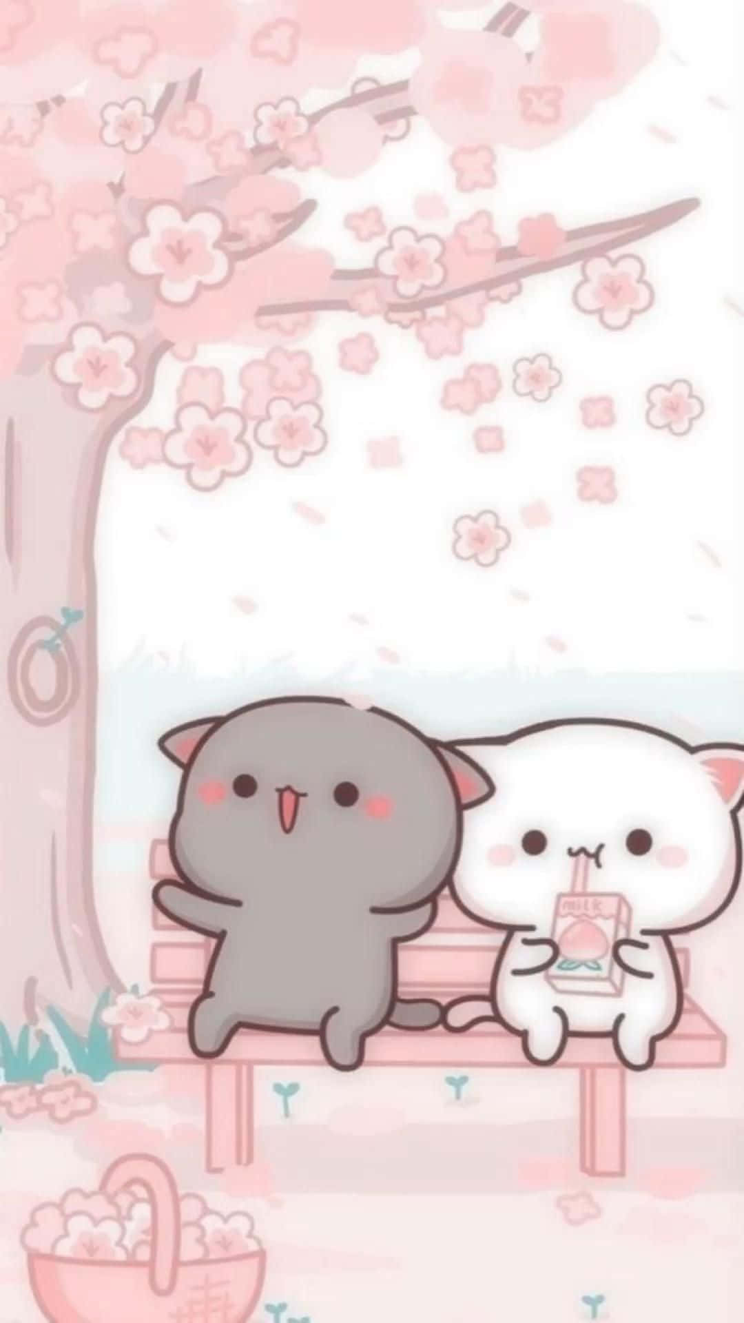 Χαριτωμένες Kawaii Γάτες Peach και Goma Ταπετσαρία