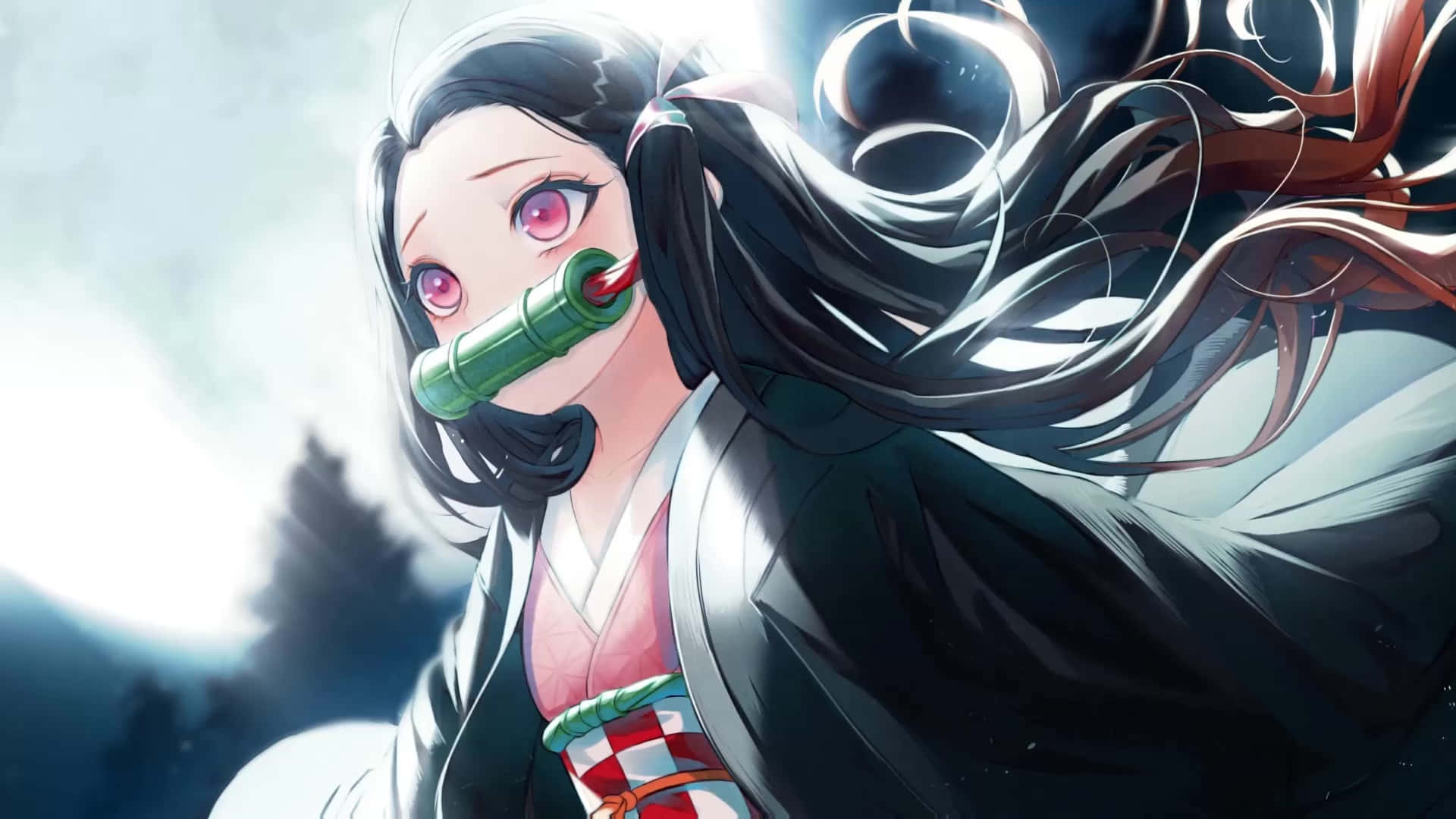 Χαριτωμένη Nezuko Kamado από Manga με Λαμπερό Φεγγάρι — Χαριτωμένο anime GIF Ταπετσαρία