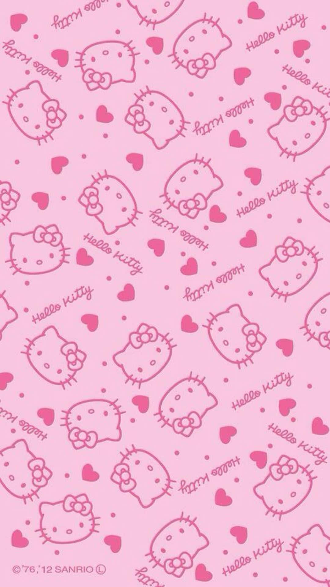 Χαριτωμένη ροζ Hello Kitty με καρδιές ταπετσαρία τέχνης — Hello kitty GIF Ταπετσαρία