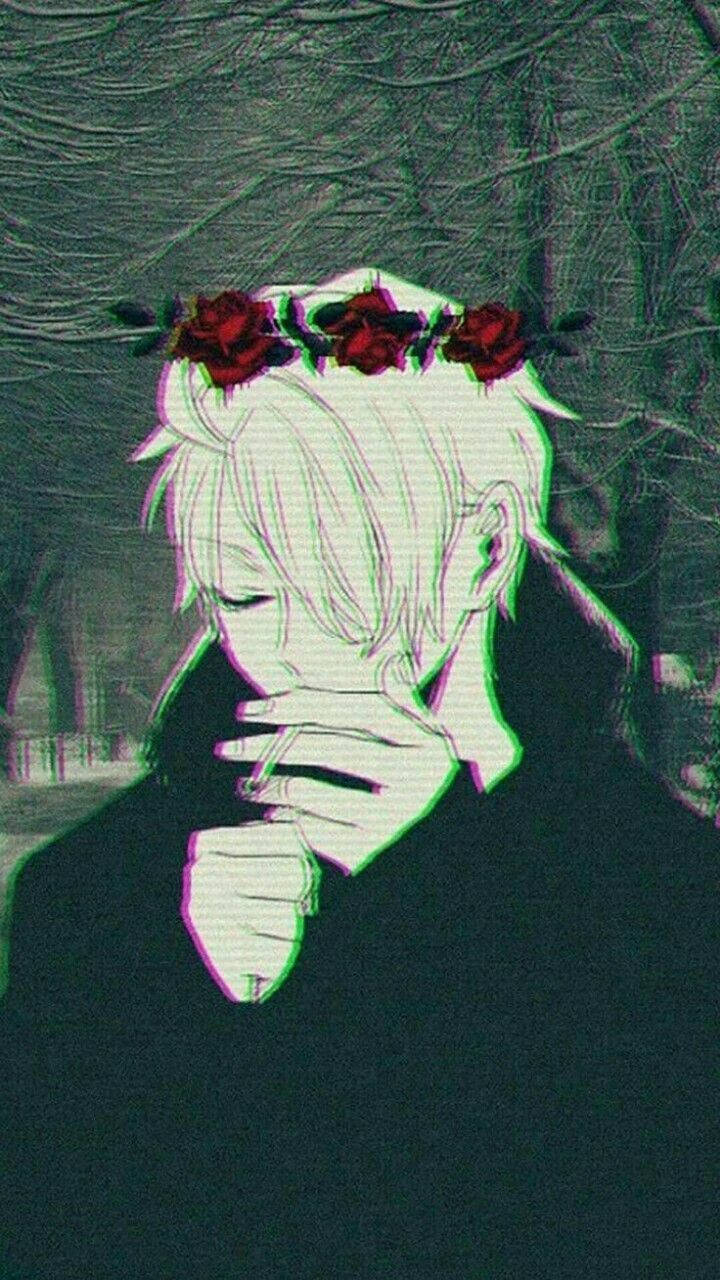 Χαριτωμένο Anime Avatar Άντρας με Στεφάνι Ρόδου Ταπετσαρία