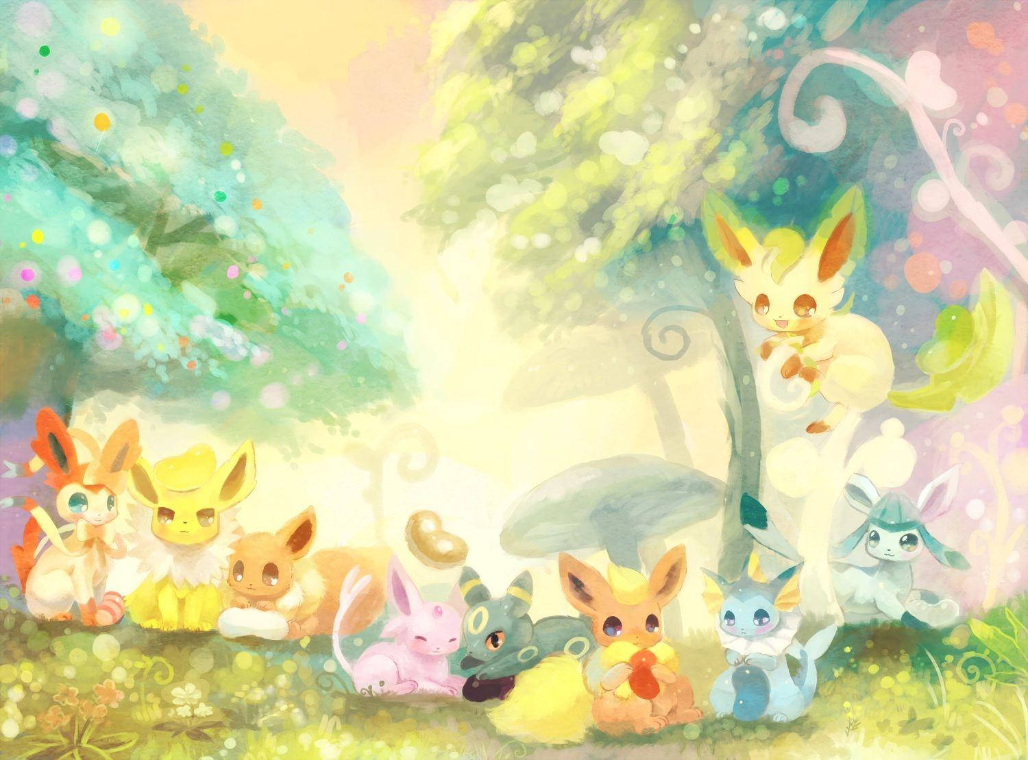 Χαριτωμένο Jolteon και Eeveelutions Ταπετσαρία
