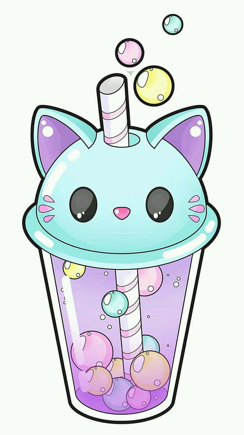 Χαριτωμένο Kawaii Ποτήρι Γάτας Ταπετσαρία