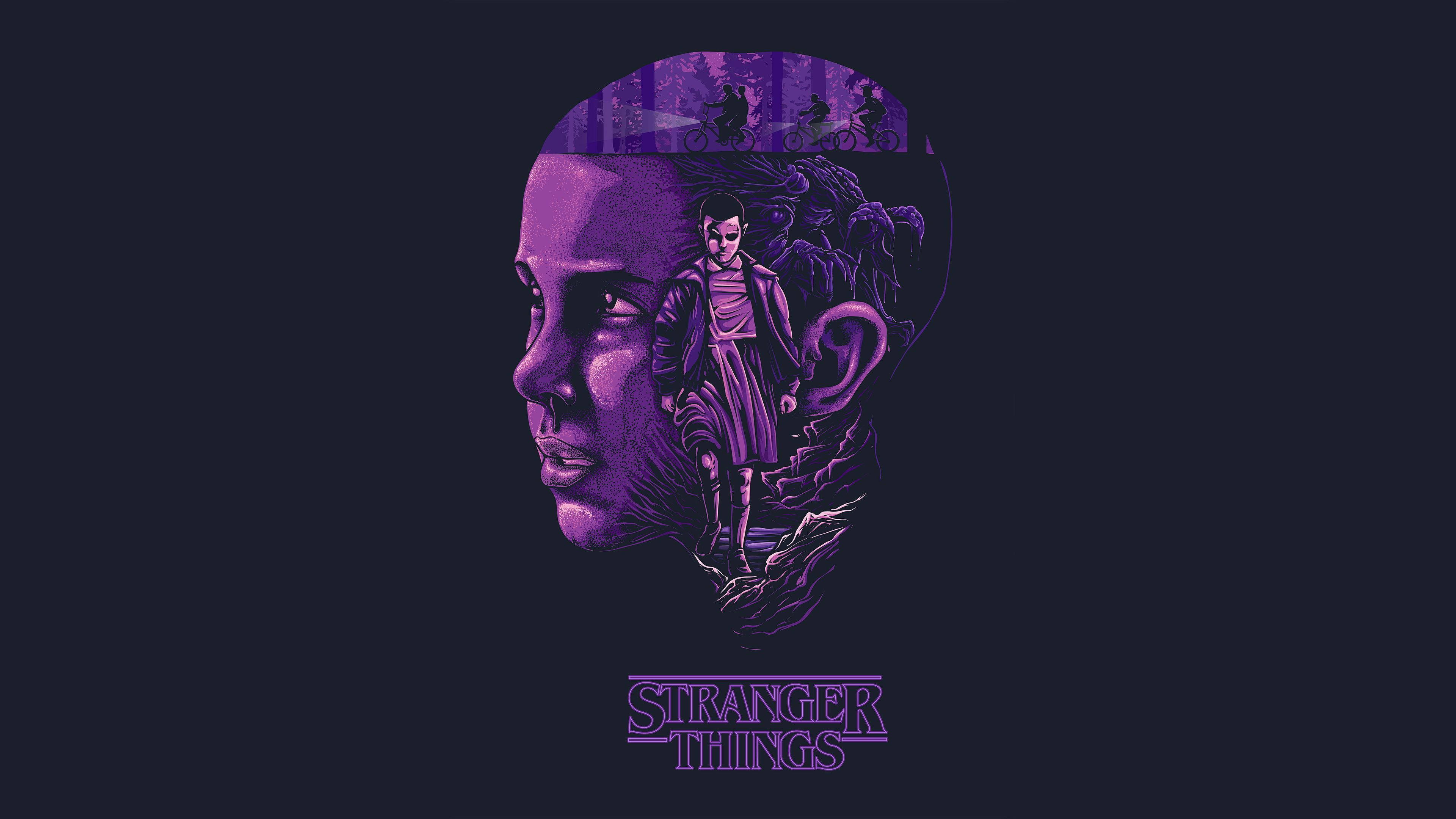 Χαριτωμένο αγόρι από το Stranger Things σε σκοτεινό δάσος Ταπετσαρία