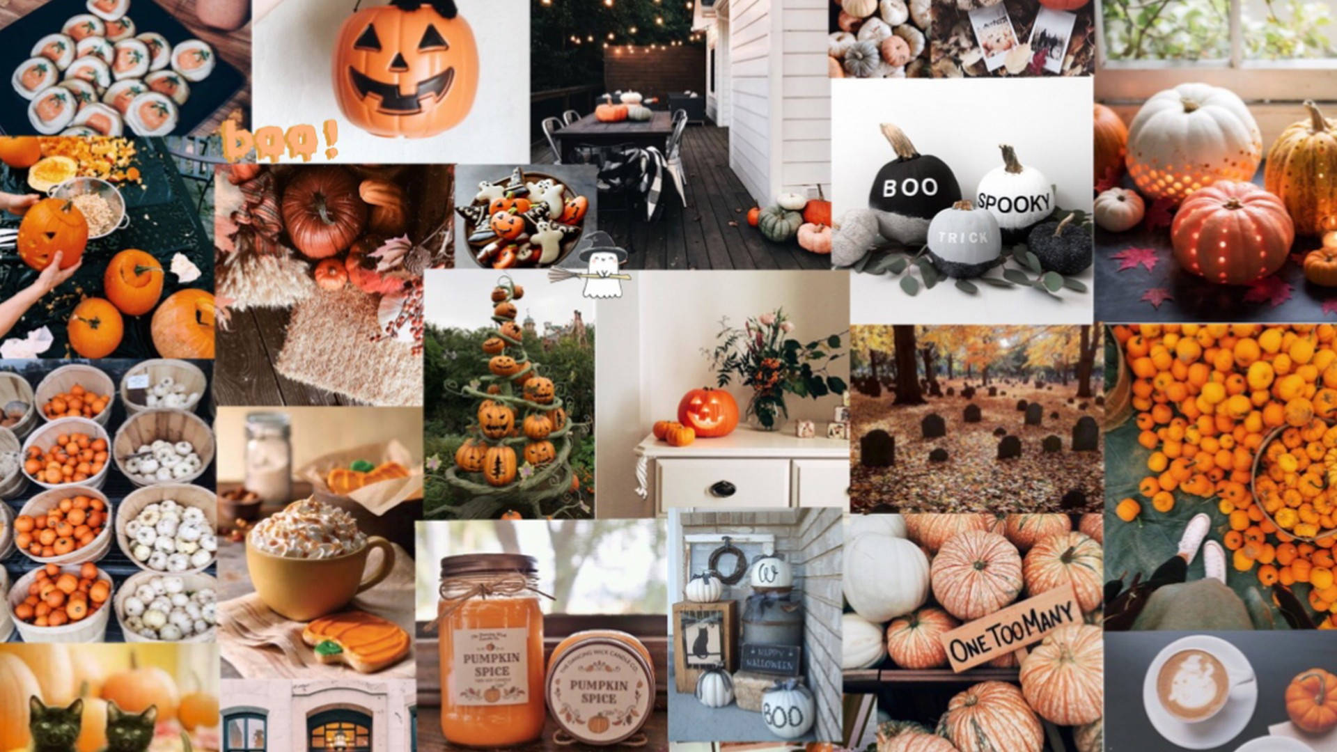 Χαριτωμένο Αισθητικό Κολάζ Κολοκύθας Halloween Ταπετσαρία