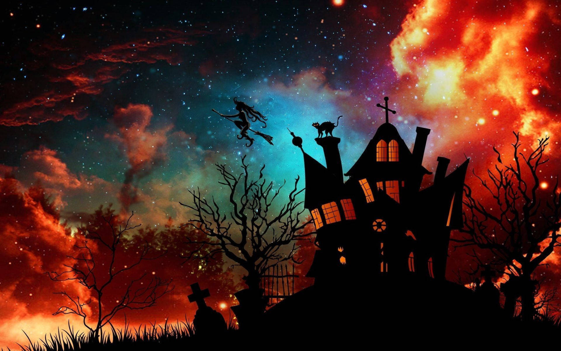 Χαριτωμένο Αισθητικό Σπίτι Μάγισσας για Halloween Ταπετσαρία