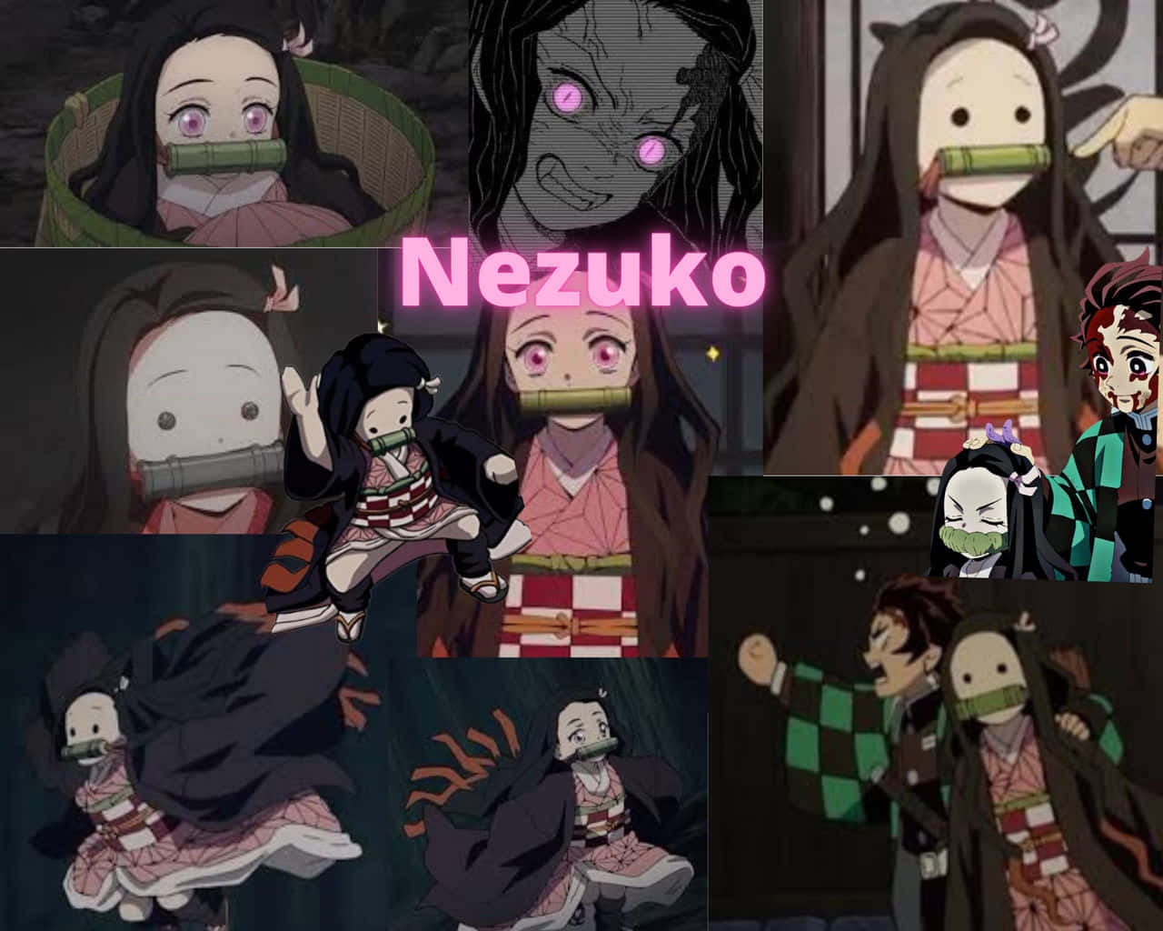 Χαριτωμένο Μοντάζ Nezuko Kamado Anime Ταπετσαρία