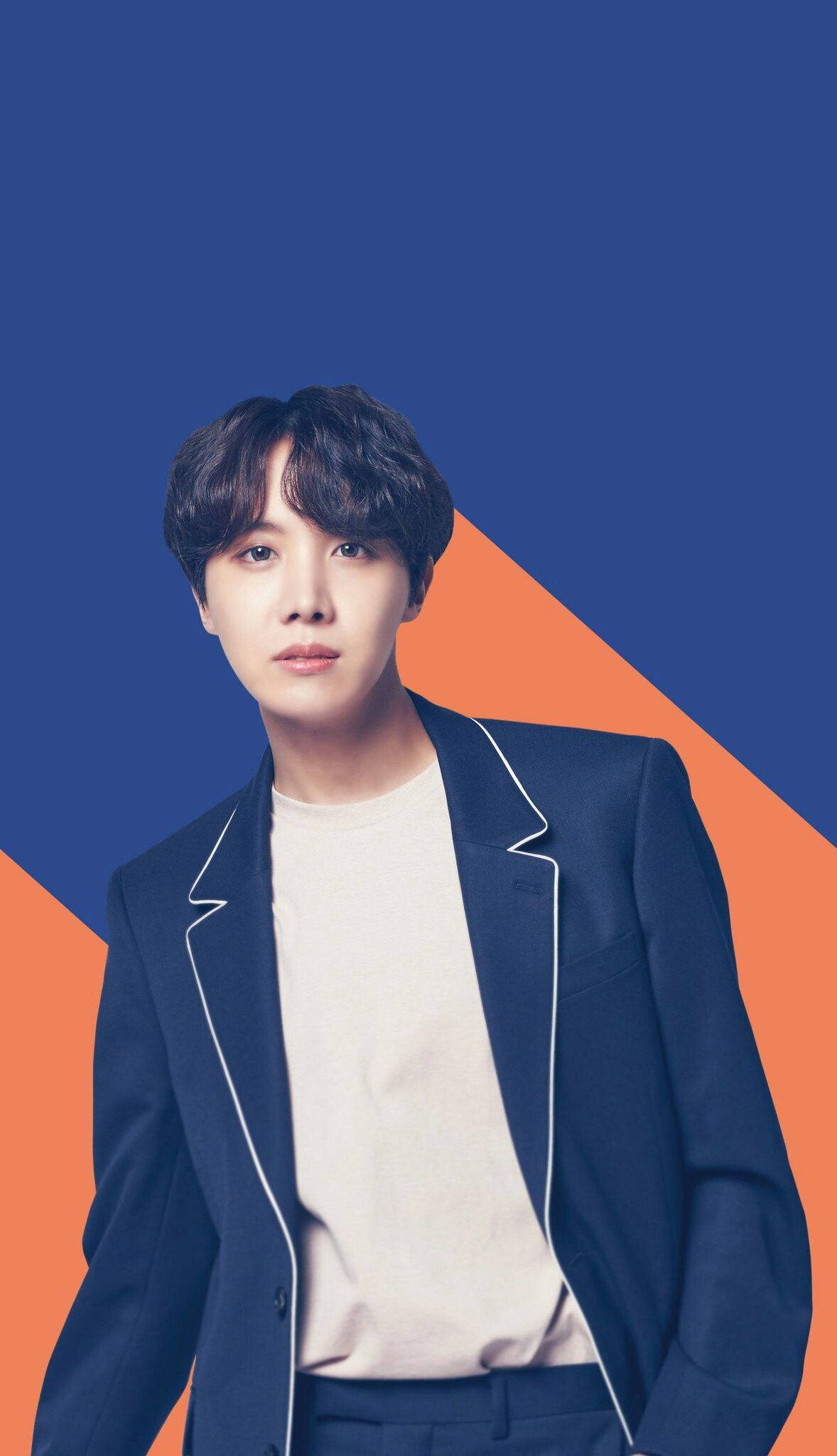 Χαριτωμένο φόντο BTS J-Hope σε μπλε και πορτοκαλί Ταπετσαρία