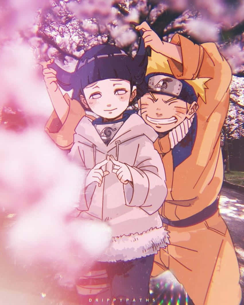 Χαριτωμένοι Naruto και Hinata στο Πάρκο με Ανθισμένες Κερασιές Ταπετσαρία