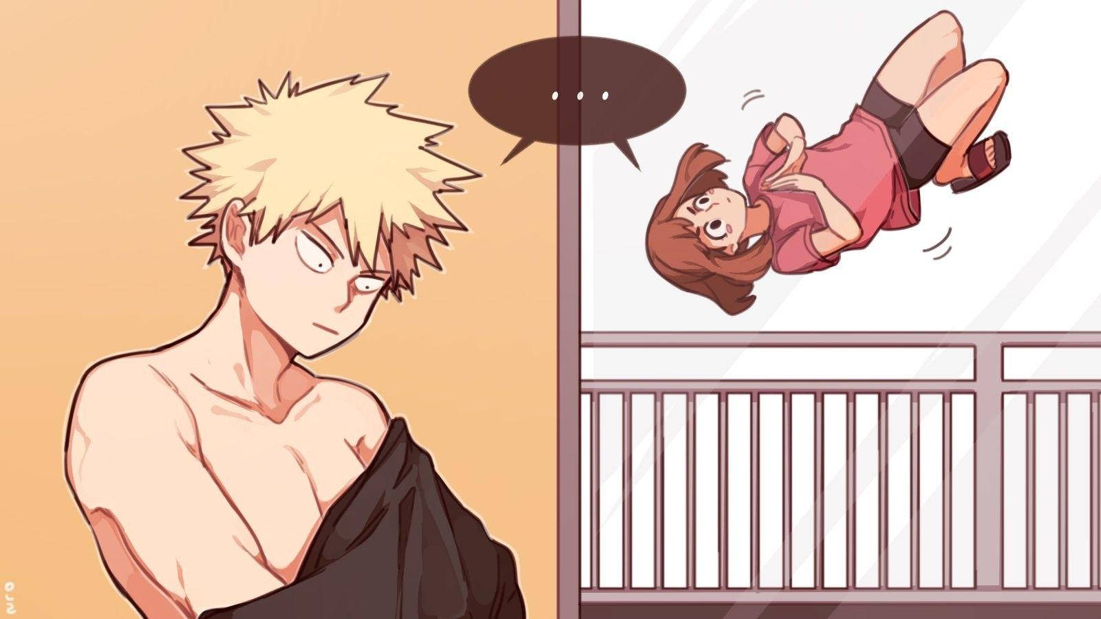 Χαριτωμένος Bakugo και Ochako που αλλάζει Ταπετσαρία