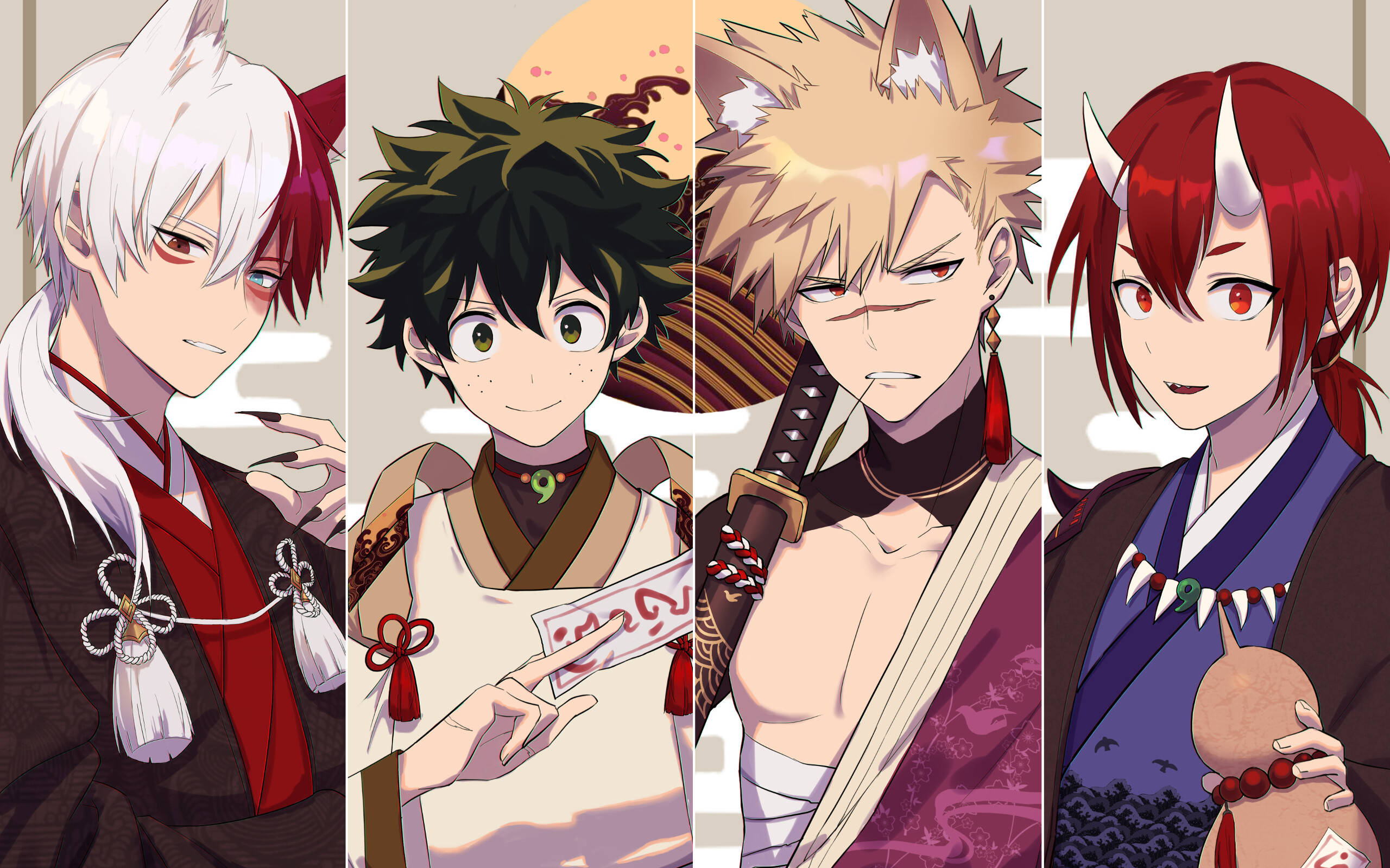 Χαριτωμένος Todoroki με Bakugo και Midoriya Ταπετσαρία