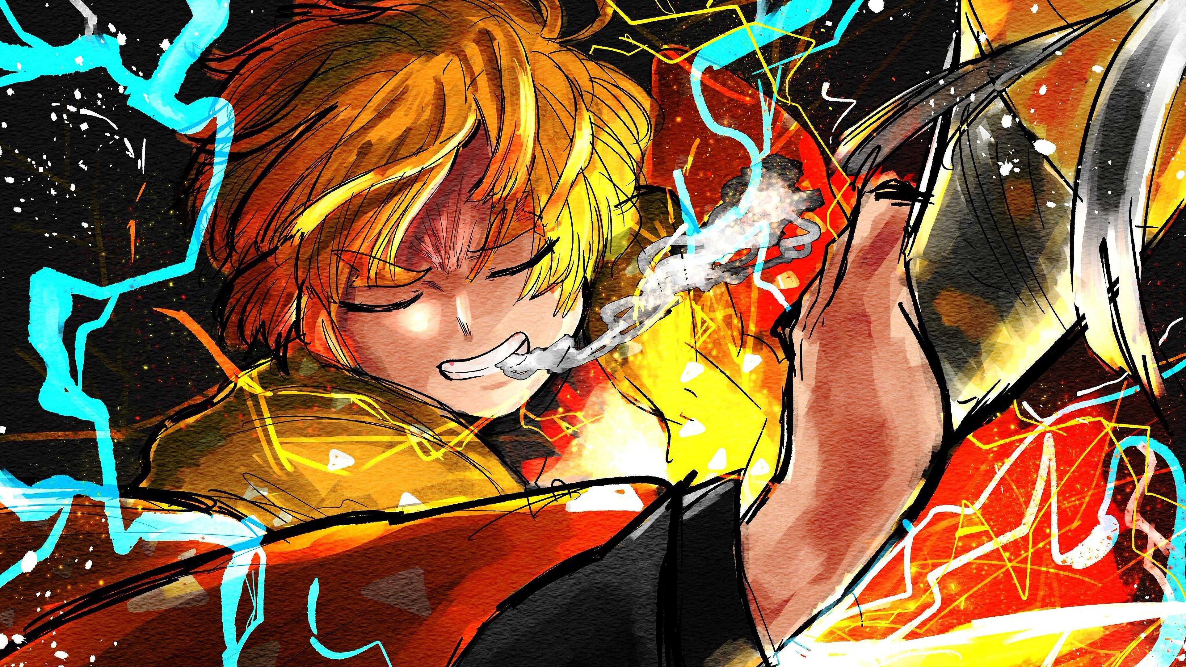 Ψηφιακή Τέχνη Zenitsu από το Demon Slayer Ταπετσαρία