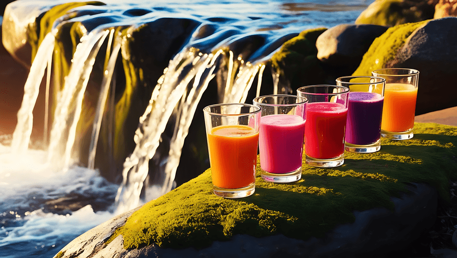 smoothies,καταρράκτης,τροπικά,ποτά,πολύχρωμα,δροσιστικά,φρούτα,φύση,εξωτερικός χώρος,ζωντανά,καλοκαίρι,ρόφημα,ποτήρι,ρέμα,δροσερό