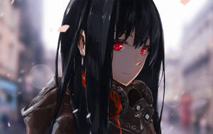 Ταπετσαρία Anime κορίτσι με κουκούλα και κόκκινα μάτια — Γλυκιά anime κοπέλα Ταπετσαρία
