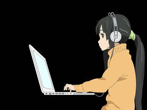 Anime κορίτσι που εργάζεται σε λευκό λεπτό φορητό υπολογιστή — Anime laptop Ταπετσαρία