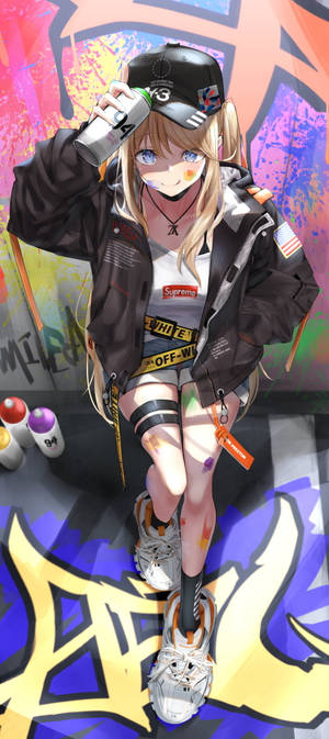 Anime Κορίτσι Τοίχου Γκράφιτι iPhone — Pixel 10 Pro Fold Ταπετσαρία