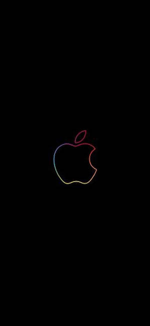Ταπετσαρία iPhone XR με μαύρο φόντο και λογότυπο Apple με περίγραμμα ουράνιου τόξου — iPhone 13 Mini Ταπετσαρία