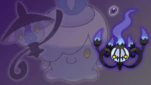 Chandelure με Σιλουέτα των Lampent και Litwick — Ανιμέ επιφάνεια εργασίας Ταπετσαρία