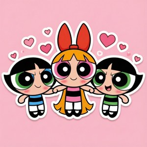 Ταπετσαρία σε στυλ αυτοκόλλητου chibi με χαριτωμένες μαύρες Powerpuff Girls — Tecno Phantom V Flip Ταπετσαρία