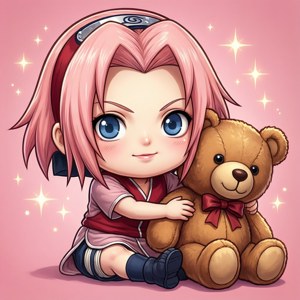 Αξιολάτρευτη chibi Sakura με τον μεγάλο της φίλο αρκουδάκι. — Infinix Zero Ταπετσαρία
