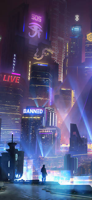 Πόλη τη νύχτα Cyberpunk iPhone X — Βιντεοπαιχνίδι GIF Ταπετσαρία