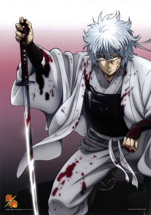 Gintama ματωμένος Gintoki μισογονατισμένος στο πάτωμα ταπετσαρία — OnePlus Pad 3 Pro Ταπετσαρία