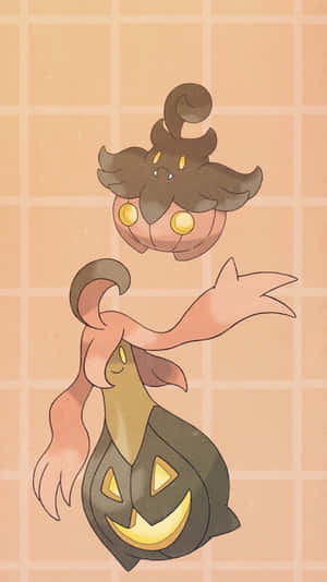 Gourgeist και Pumpkaboo σε Φόντο με Πλέγμα — Pokémon Ταπετσαρία