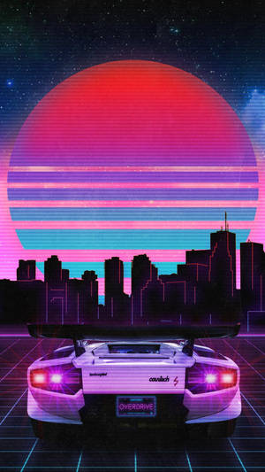 JDM Αυτοκίνητο με Αισθητική Vaporwave Ηλιοβασίλεμα — Ηλιοβασίλεμα λεωφόρος Ταπετσαρία