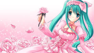 Kawaii Anime Hatsune Miku με Ροζ Φόρεμα και Τριαντάφυλλα