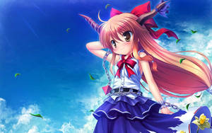 Kawaii Anime Κορίτσι με Κέρατα και Πτώση Φύλλων