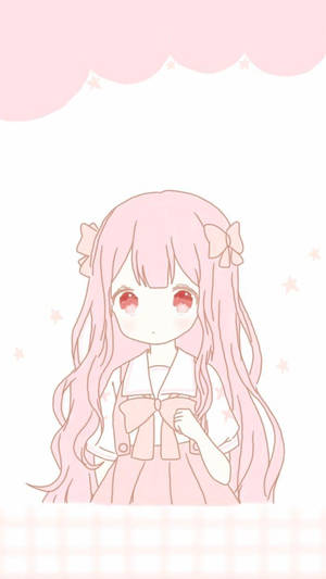 Kawaii Anime Κορίτσι με Ροζ Κορδέλες