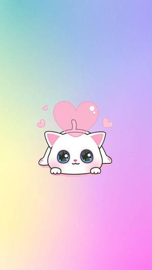 Kawaii HD Αξιολάτρευτη Λευκή Γάτα — Χαριτωμένο αισθητικό GIF Ταπετσαρία