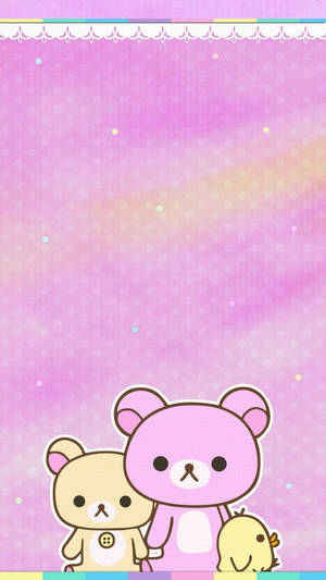 Kawaii Ροζ Rilakkuma Χαρακτήρες σε Πολύχρωμο Ροζ Φόντο — Kawaii ροζ Ταπετσαρία