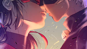 Ταπετσαρία Ladybug και Cat Noir φιλί υπερηρώων