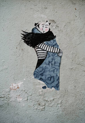 Love drawing couple on the wall wallpaper — OnePlus Pad 3 Ταπετσαρία