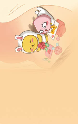 Kakao Friends, Apeach και Muzi γράφουν ερωτικές επιστολές ταπετσαρία. — Galaxy Tab S10+ Ταπετσαρία