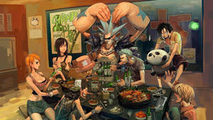 Ταπετσαρία One Piece 4K με χαρακτήρες να πίνουν — One Piece 4K GIF Ταπετσαρία