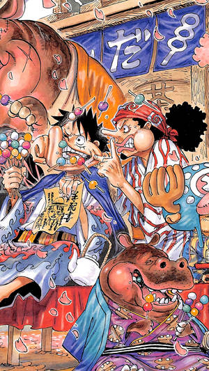 One Piece Τηλέφωνο Ο Λούφι και ο Ουσόπ τρώνε ντάνγκο